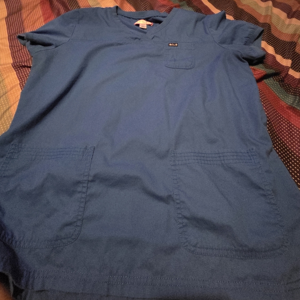 Koi Royal Blue Medical Scrub Top with Chest Pocket. Large